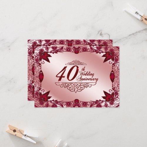 Ruby 40th Wedding Anniversary 45x625 Invitation