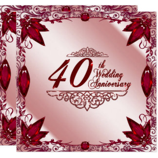 Ruby Wedding Anniversary Invitations Announcements Zazzle Ruby 40th Wedding Anniversary 5 25x5 25 Invitation