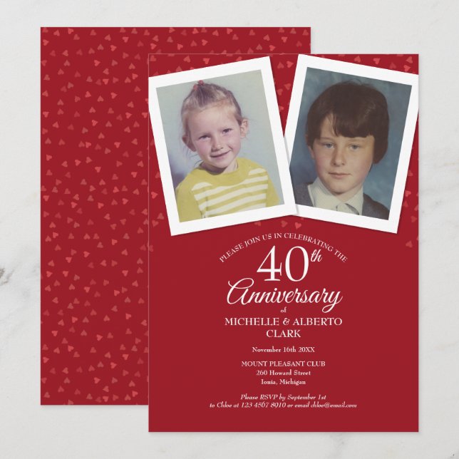Ruby 40th Wedding Anniversary Childhood Photos Invitation (Front/Back)