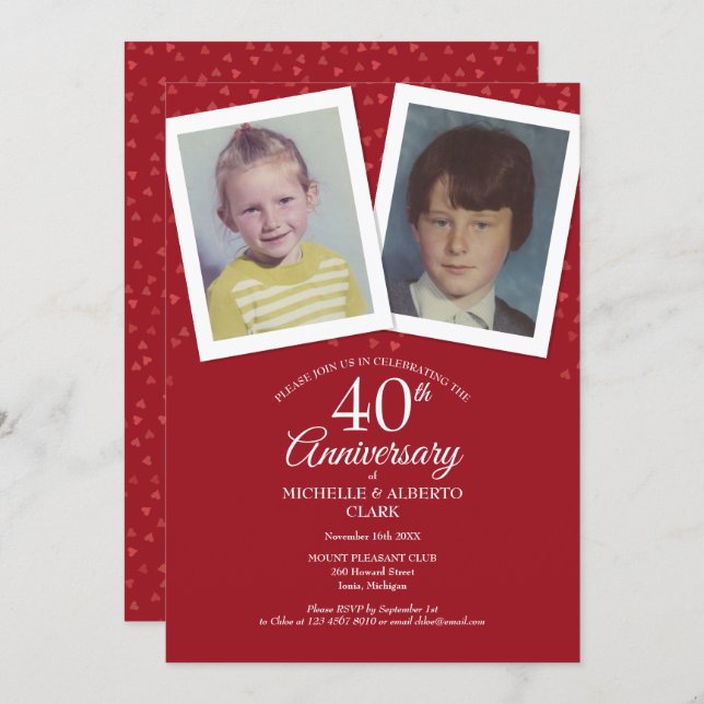Ruby 40th Wedding Anniversary Childhood Photos Invitation (Front/Back)