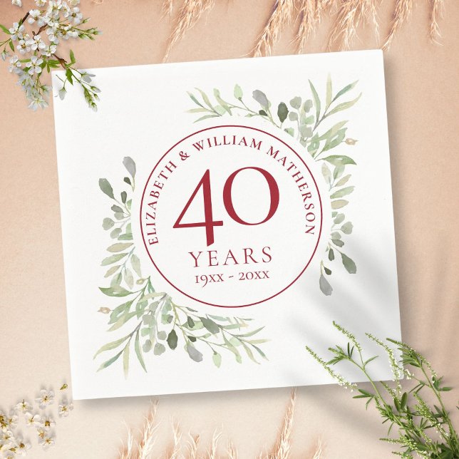 Ruby 40th Wedding Anniversary Country Greenery Napkins (Ruby 40th Wedding Anniversary Country Greenery Napkins)