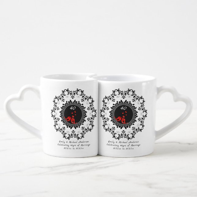 RUBY 40th Wedding Anniversary COUPLE Mugs PHOTO (Back Nesting)
