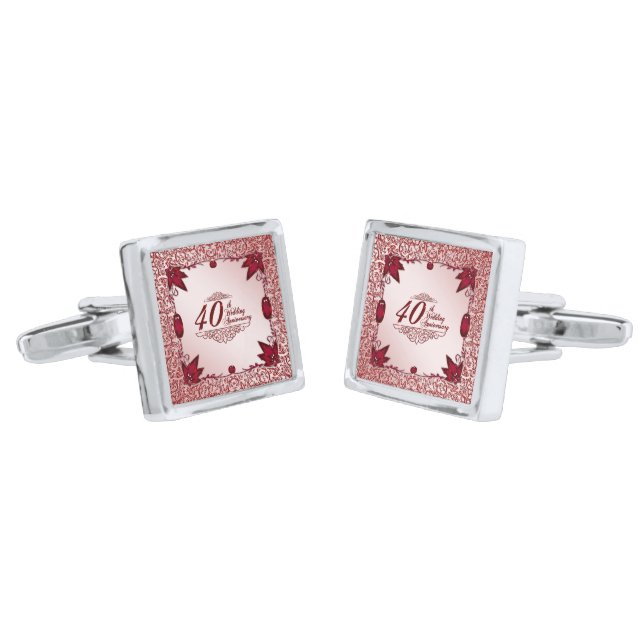 Ruby 40th Wedding Anniversary Cufflinks (Angled)