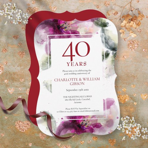 Ruby 40th Wedding Anniversary Elegant Floral Invitation