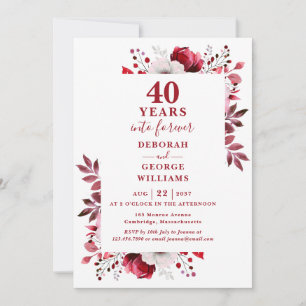 Ruby 40th Wedding Anniversary Floral Monogram Invitation