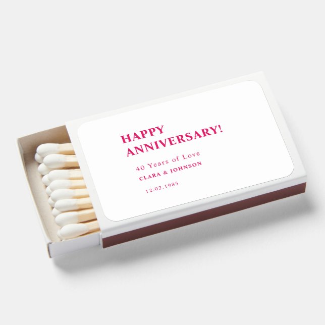 Ruby 40th Wedding Anniversary Gift for Couples Matchboxes (Front Open)