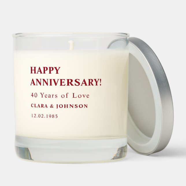 Ruby 40th Wedding Anniversary Gift for Couples Scented Candle (Lid)