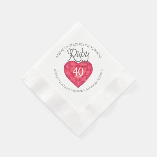 Ruby 40th wedding Anniversary heart art napkins