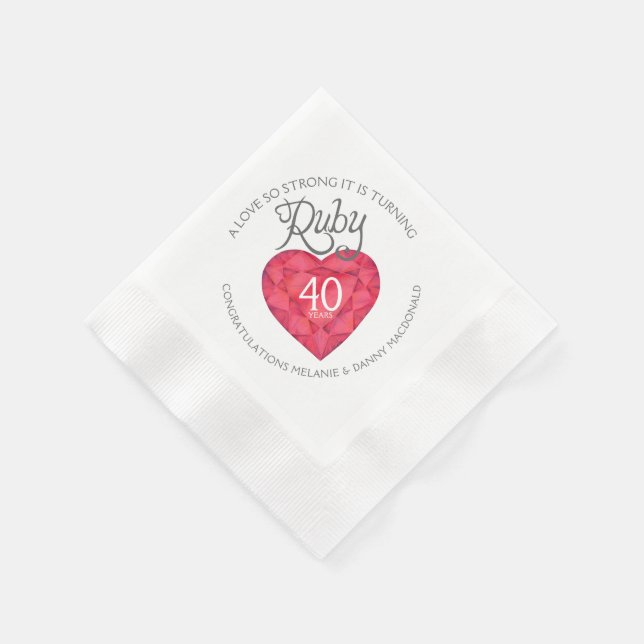 Ruby 40th wedding Anniversary heart art napkins (Corner)