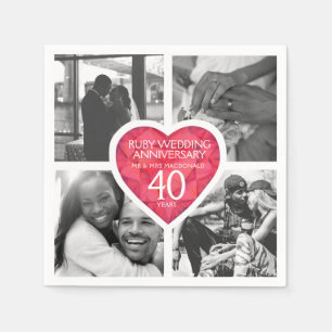 Ruby 40th wedding Anniversary heart four photos Napkins