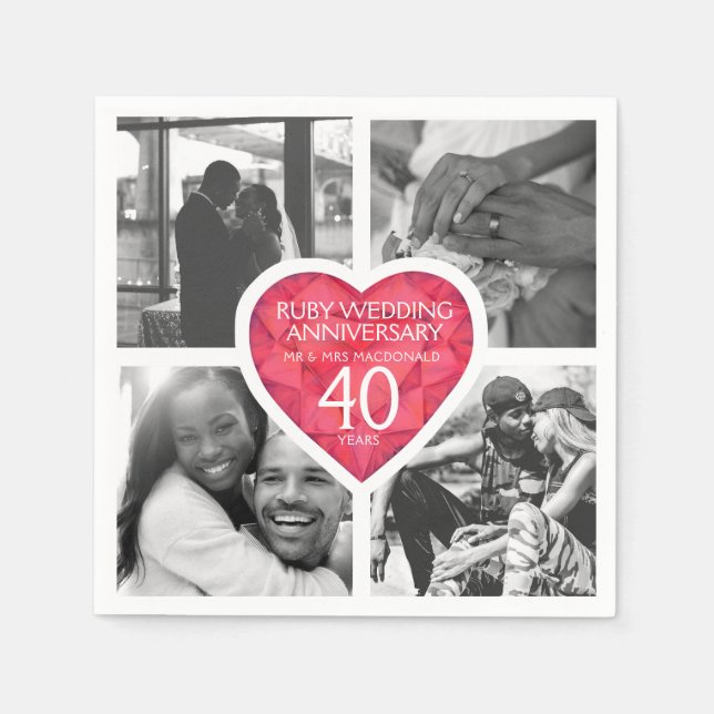 Ruby 40th wedding Anniversary heart four photos Napkins (Front)
