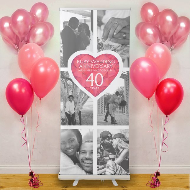 Ruby 40th wedding Anniversary heart four photos Retractable Banner (Creator Uploaded)