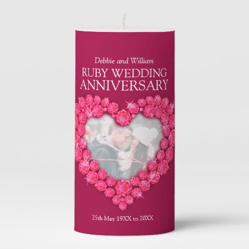 Ruby 40th wedding anniversary heart photo red pillar candle