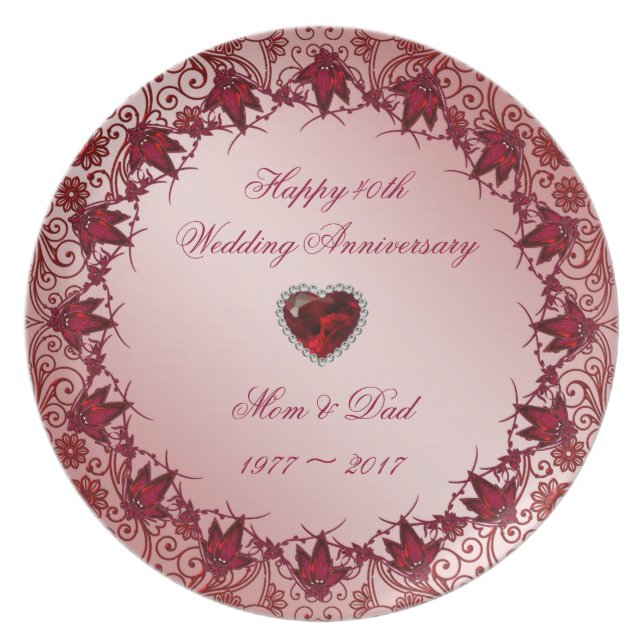 Ruby 40th Wedding Anniversary Melamine Plate (Front)