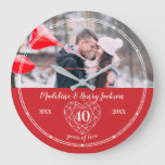 Ruby 40th Wedding Anniversary Outline Heart Custom Large Clock at Zazzle