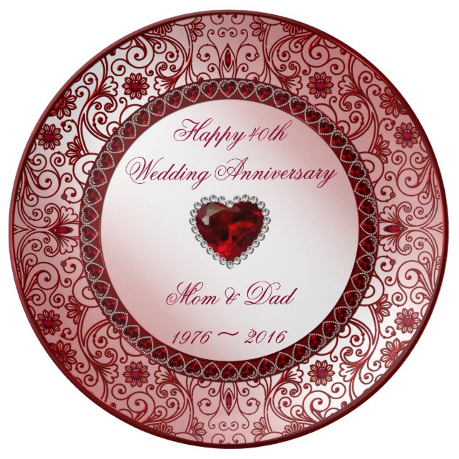 Ruby 40th Wedding Anniversary Porcelain Plate (Front)