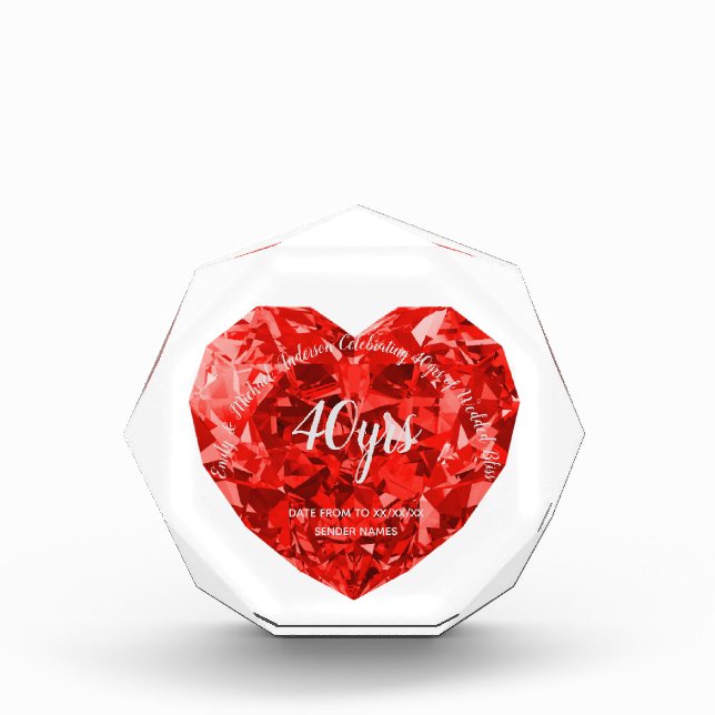 RUBY 40th Wedding Anniversary RED HEART Silver Award (Front)