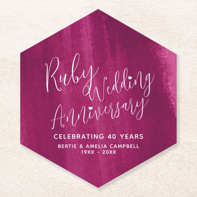 Ruby 40th wedding anniversary red modern art paper coaster (Front)