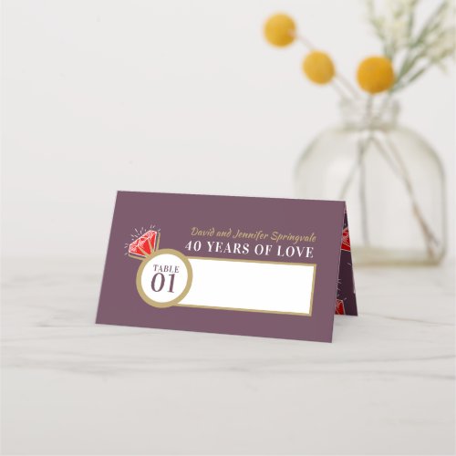 Ruby 40th wedding anniversary red table place card