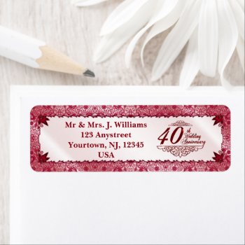Ruby 40th Wedding Anniversary Return Address Label by Digitalbcon at Zazzle