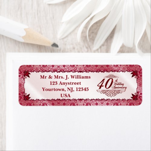 Ruby 40th Wedding Anniversary Return Address Label