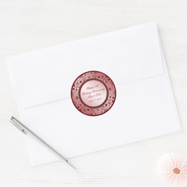 Ruby 40th Wedding Anniversary Round Sticker (Envelope)