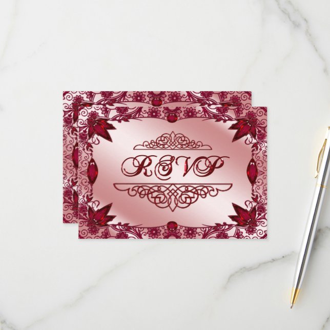 Ruby 40th Wedding Anniversary RSVP Card (Front/Back In Situ)