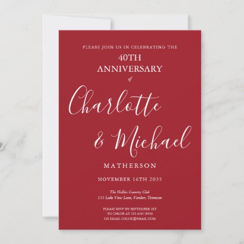 Ruby 40th Wedding Anniversary Signature Script Invitation