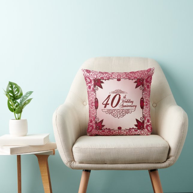 Ruby 40th Wedding Anniversary Throw Pillow (Chair)