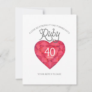 Ruby Wedding acceptance small greetings card hearts respond to invitation new 