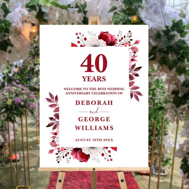 Ruby 40th Wedding Anniversary Welcome Sign (Ruby 40th Wedding Anniversary Welcome Sign)