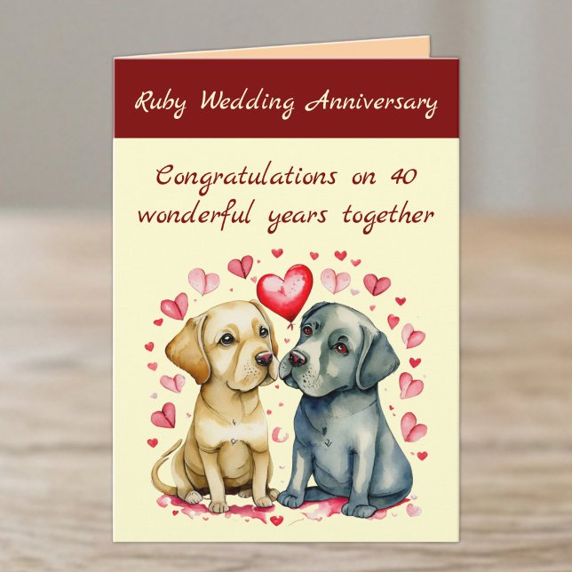 Ruby 40th wedding anniversary yellow dogs card (Creator Uploaded)