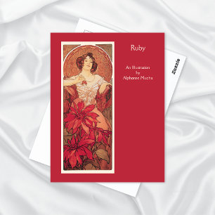 Ruby Alphonse Mucha Precious Stones Series Postcard