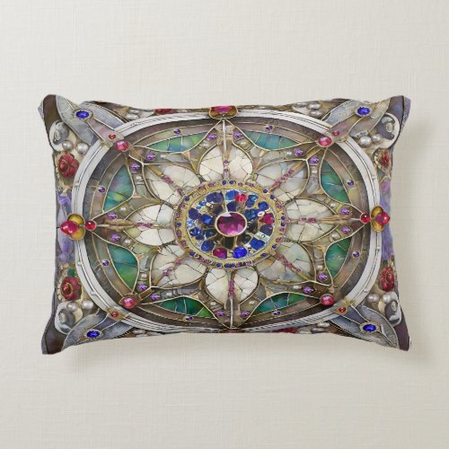 Ruby Amethyst Sapphire and Pearl Mandala Accent Pillow