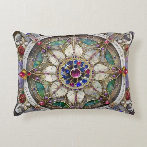 Ruby Amethyst Sapphire and Pearl Mandala Accent Pillow
