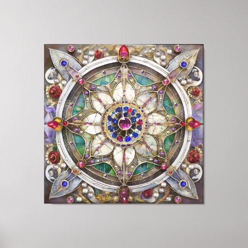 Ruby Amethyst Sapphire and Pearl Mandala Canvas Print