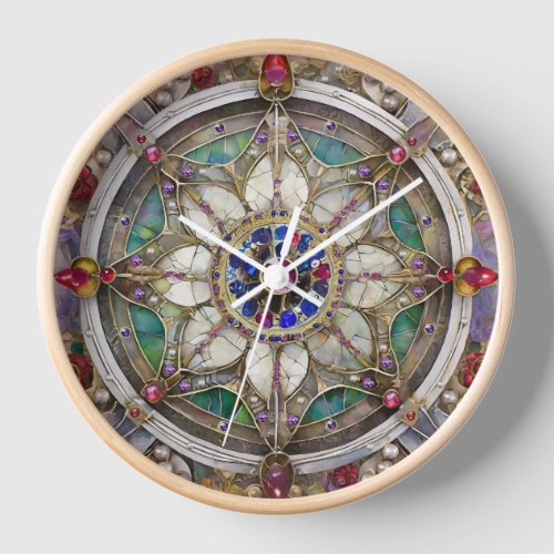 Ruby Amethyst Sapphire and Pearl Mandala Clock