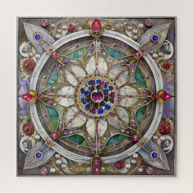 Ruby, Amethyst, Sapphire and, Pearl Mandala Jigsaw Puzzle (Vertical)