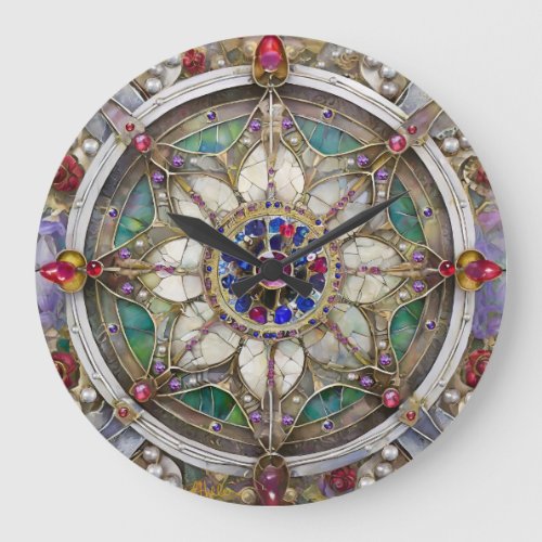 Ruby Amethyst Sapphire and Pearl Mandala Large Clock