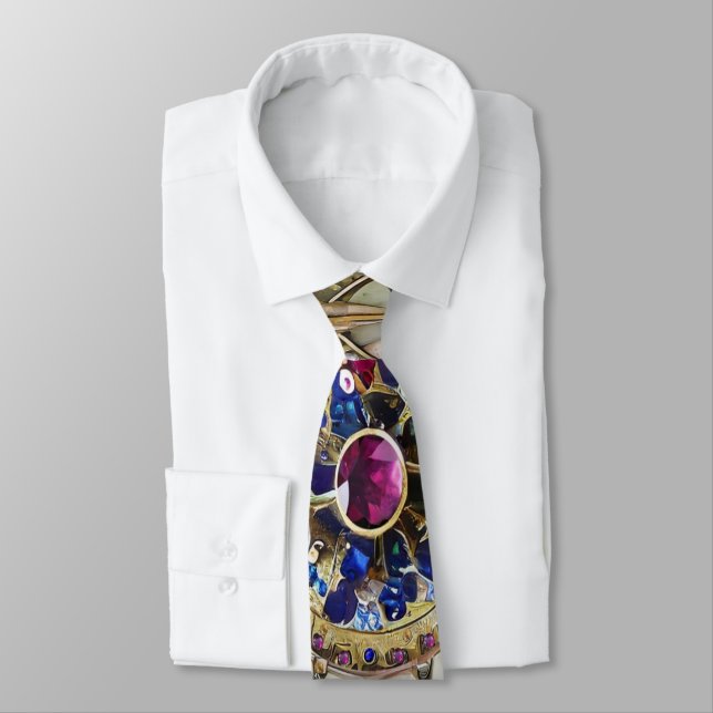 Ruby, Amethyst, Sapphire and, Pearl Mandala Neck Tie (Tied)