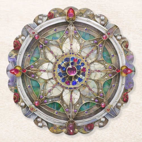 Ruby Amethyst Sapphire and Pearl Mandala Paper Coaster