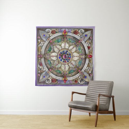 Ruby Amethyst Sapphire and Pearl Mandala Tapestry
