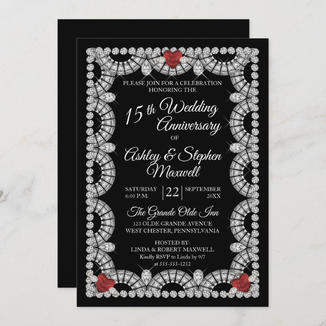Ruby and Diamond 15th Wedding Anniversary Party Invitation (Front/Back)