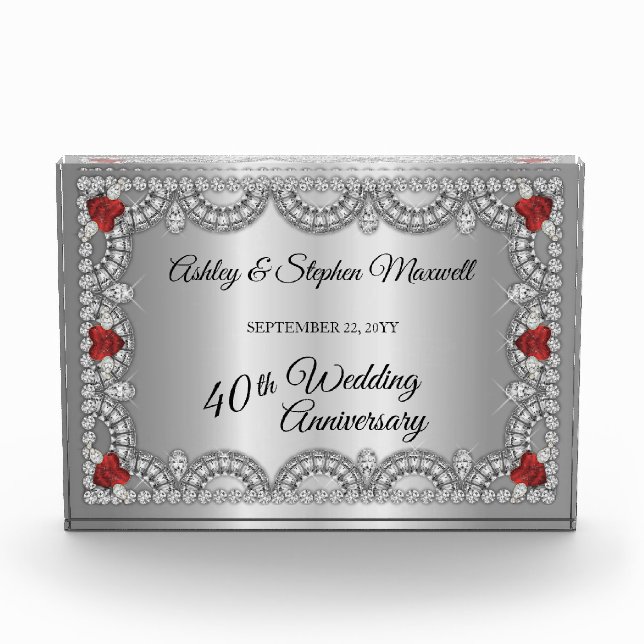 Ruby and Diamond 40th Wedding Anniversary Party  Acrylic Award (Front)
