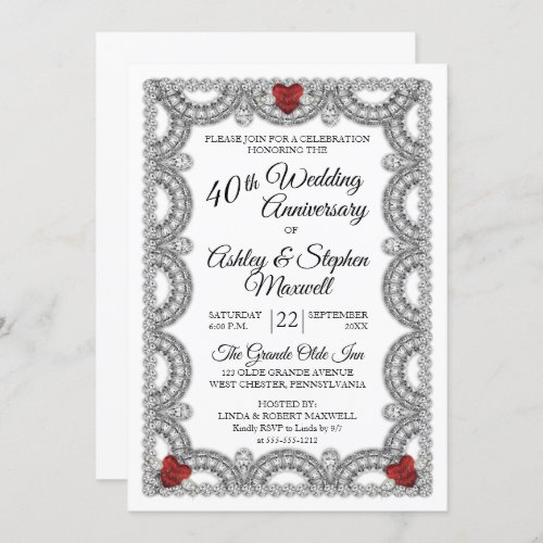 Ruby and Diamond 40th Wedding Anniversary Party Invitation