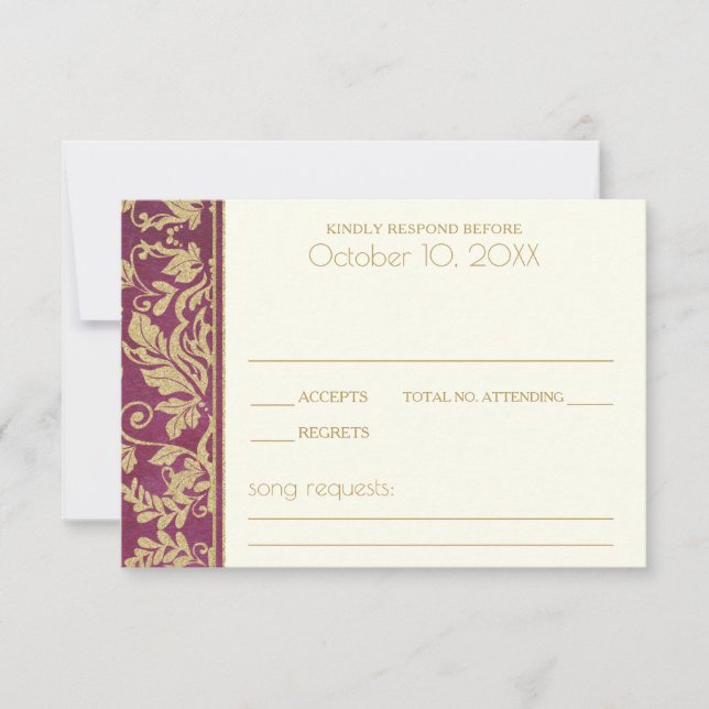 Ruby and Gold Damask Wedding Response (Front)