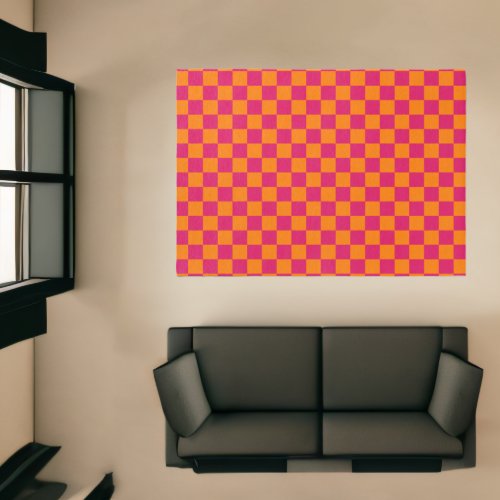 Ruby and Orange Checkered Vintage Rug