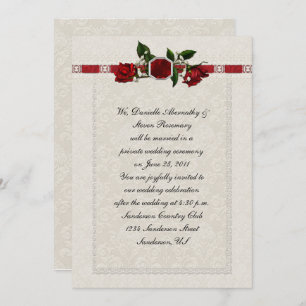 Ruby and Red Roses Ribbon Post Wedding Invitation