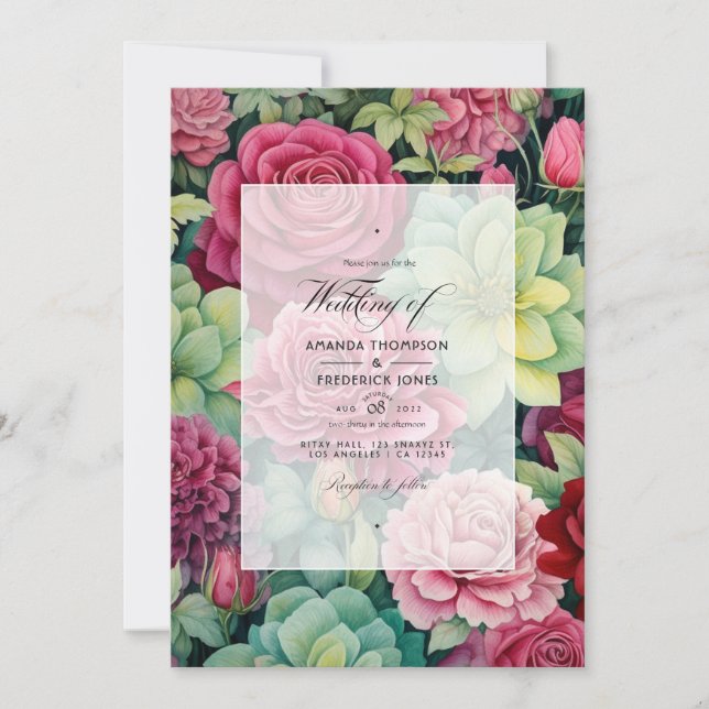 Ruby and Sage Floral Winter Wedding Invitation (Front)