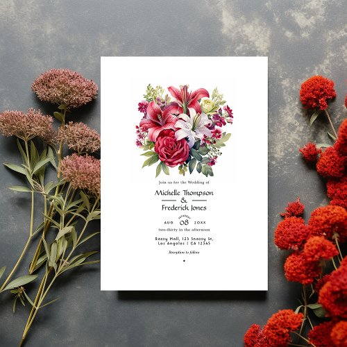 Ruby and Sage Floral Winter Wedding Invitation
